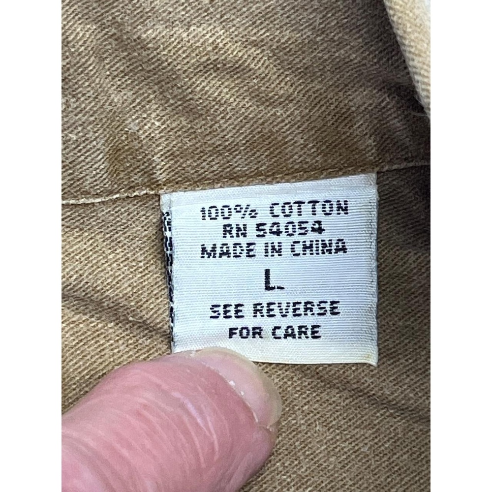 Vintage Bugle Boy Company Mens Tan‎ Washed Camp Logo Button Up Shirt Large - Picture 4 of 10